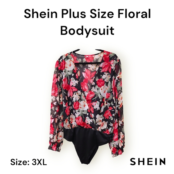 Shein Plus Size Floral Bodysuit - Picture 1 of 4